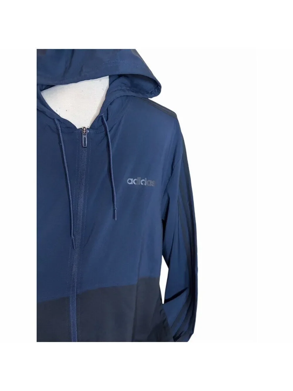 Adidas Windbreaker Jacket Men's L Blue/Black Colorblock Hooded Full Zip